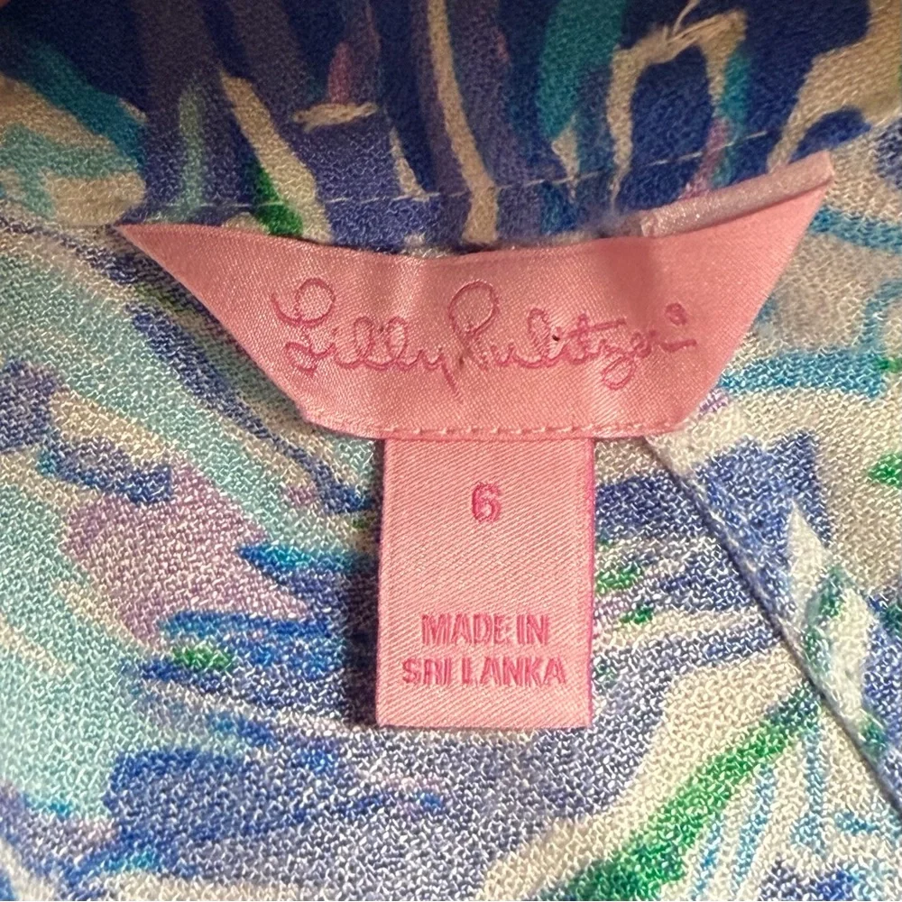 Lilly Pulitzer Jane Blue & Green Retro Size 6 Mod Dress White Trim Gold Zipper - Picture 8 of 9